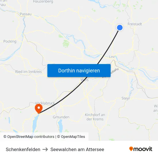 Schenkenfelden to Seewalchen am Attersee map