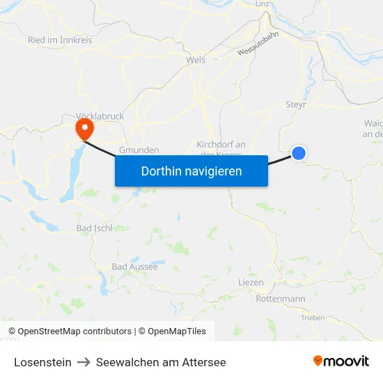 Losenstein to Seewalchen am Attersee map
