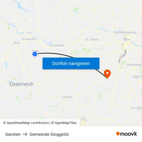 Garsten to Gemeinde Gloggnitz map