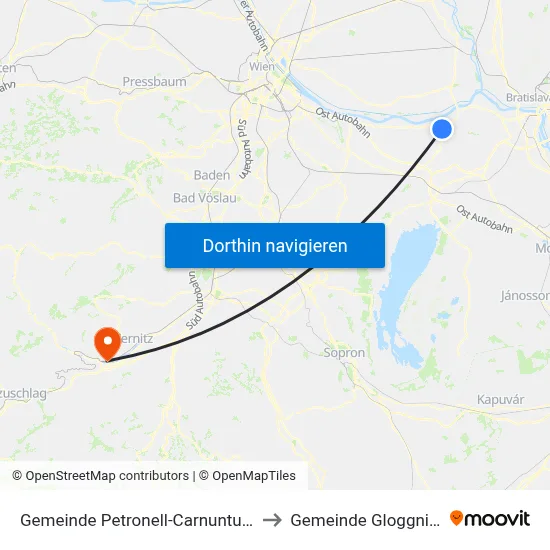 Gemeinde Petronell-Carnuntum to Gemeinde Gloggnitz map
