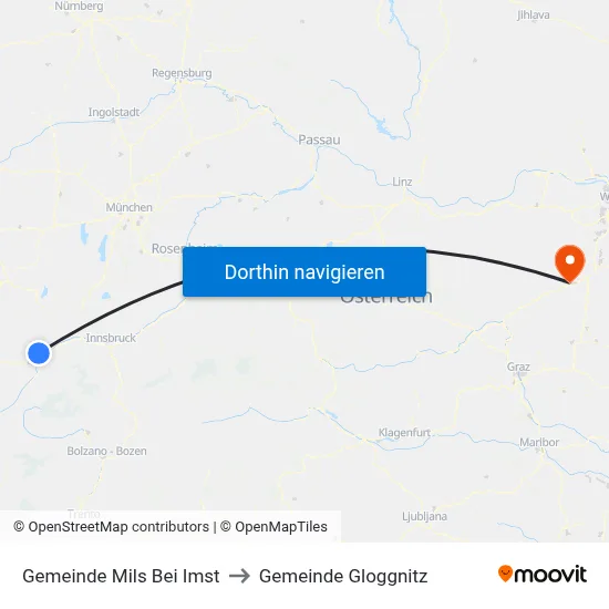 Gemeinde Mils Bei Imst to Gemeinde Gloggnitz map