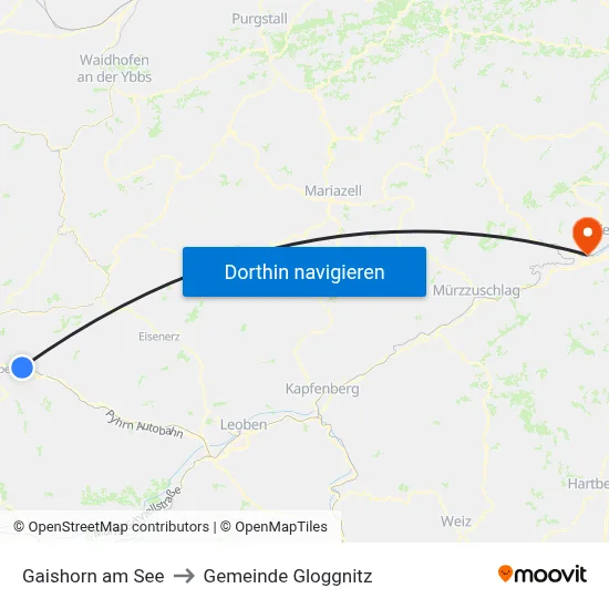 Gaishorn am See to Gemeinde Gloggnitz map