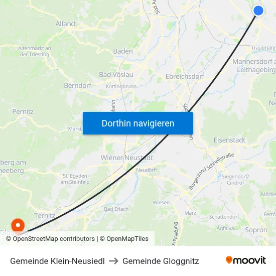 Gemeinde Klein-Neusiedl to Gemeinde Gloggnitz map