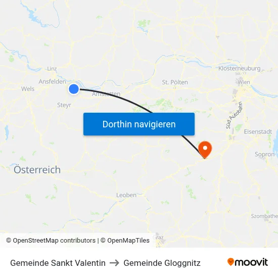 Gemeinde Sankt Valentin to Gemeinde Gloggnitz map
