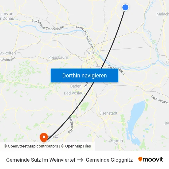 Gemeinde Sulz Im Weinviertel to Gemeinde Gloggnitz map