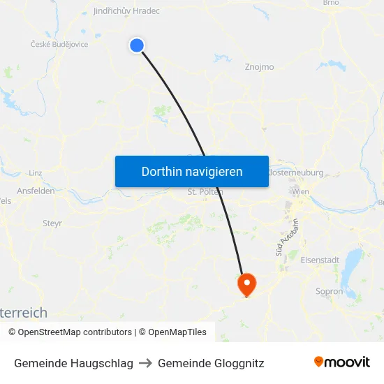 Gemeinde Haugschlag to Gemeinde Gloggnitz map