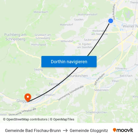 Gemeinde Bad Fischau-Brunn to Gemeinde Gloggnitz map