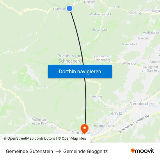 Gemeinde Gutenstein to Gemeinde Gloggnitz map