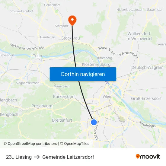 23., Liesing to Gemeinde Leitzersdorf map