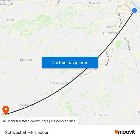 Schwechat to Leoben map