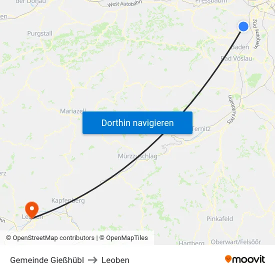 Gemeinde Gießhübl to Leoben map