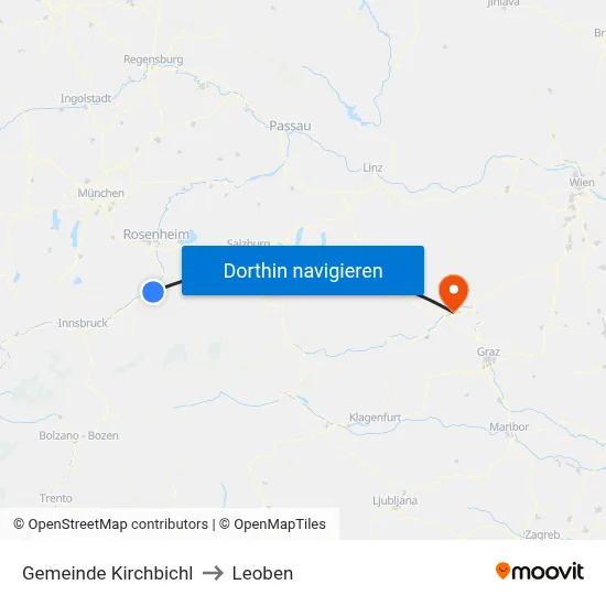 Gemeinde Kirchbichl to Leoben map