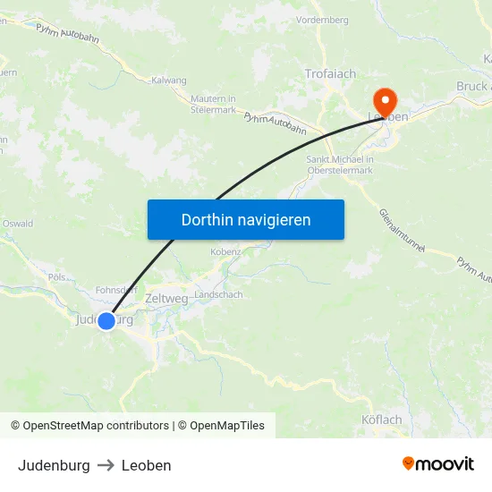 Judenburg to Leoben map