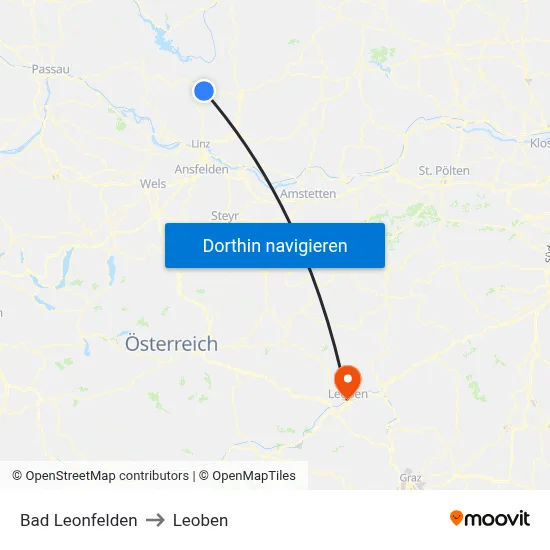 Bad Leonfelden to Leoben map