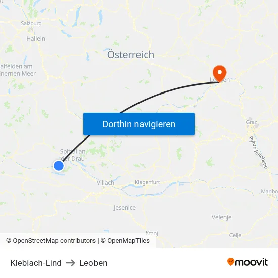 Kleblach-Lind to Leoben map