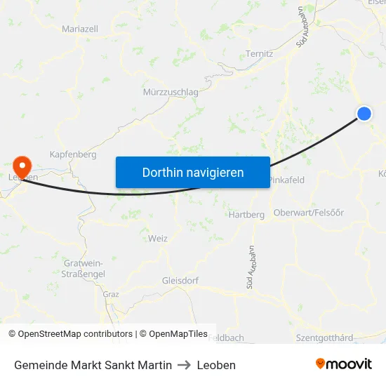 Gemeinde Markt Sankt Martin to Leoben map
