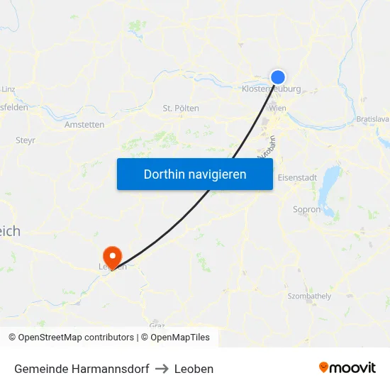 Gemeinde Harmannsdorf to Leoben map