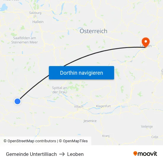 Gemeinde Untertilliach to Leoben map
