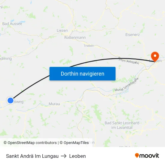 Sankt Andrä Im Lungau to Leoben map