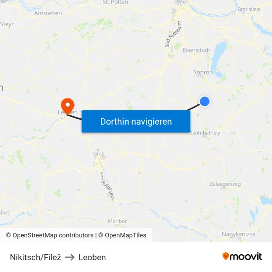 Nikitsch/Filež to Leoben map