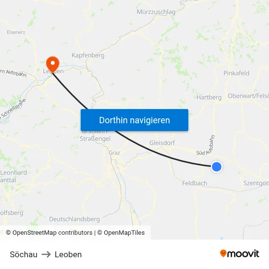 Söchau to Leoben map
