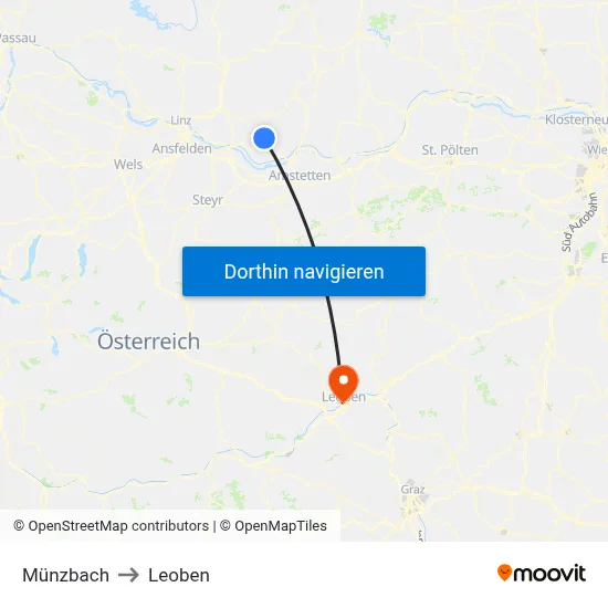 Münzbach to Leoben map