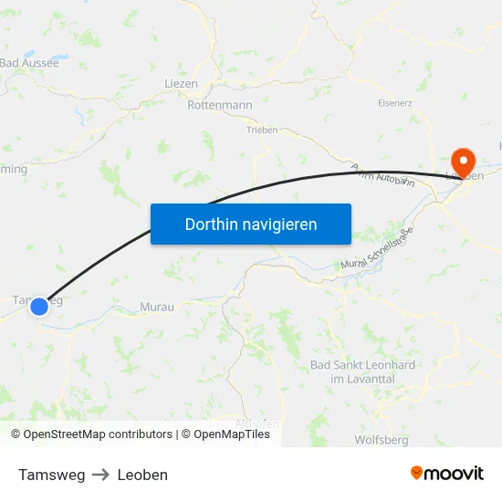 Tamsweg to Leoben map