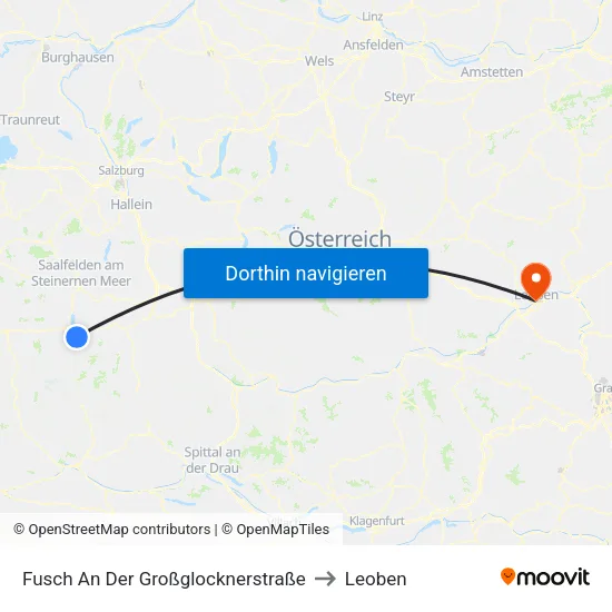 Fusch An Der Großglocknerstraße to Leoben map