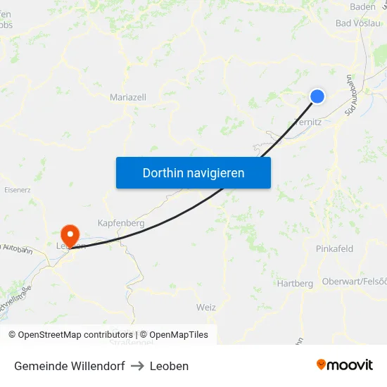 Gemeinde Willendorf to Leoben map