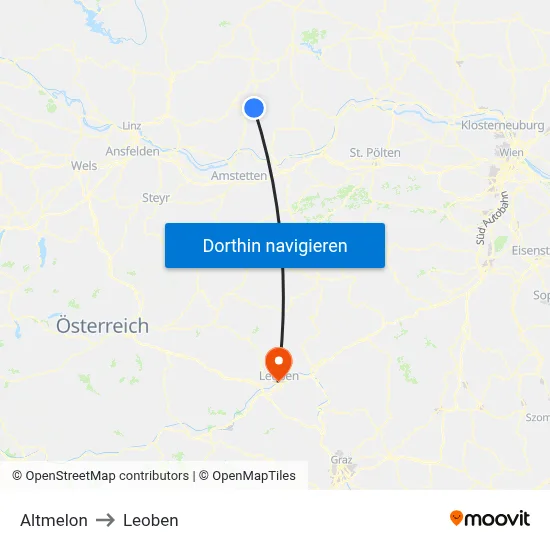 Altmelon to Leoben map