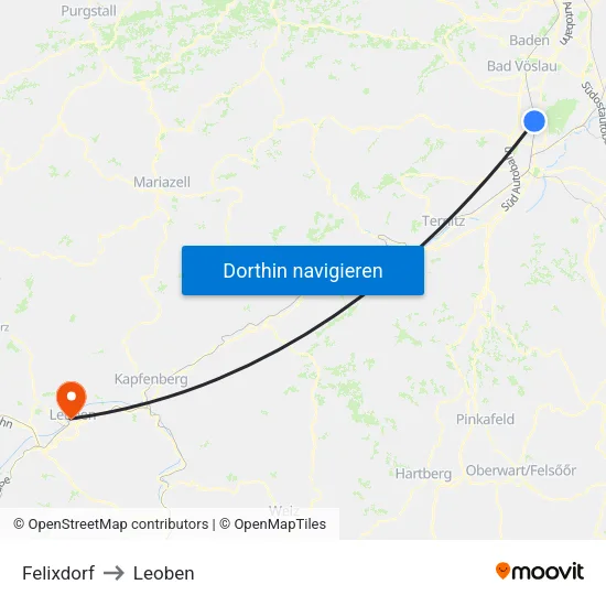 Felixdorf to Leoben map