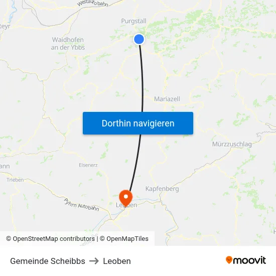 Gemeinde Scheibbs to Leoben map