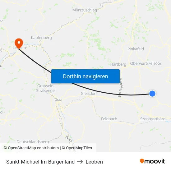 Sankt Michael Im Burgenland to Leoben map