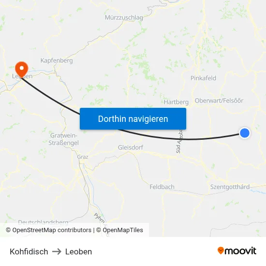 Kohfidisch to Leoben map