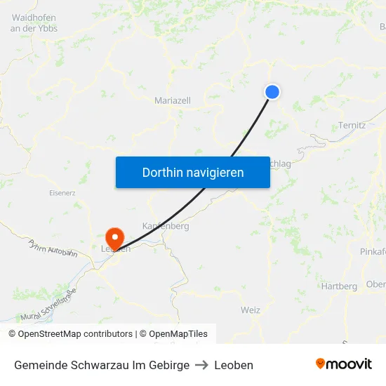 Gemeinde Schwarzau Im Gebirge to Leoben map