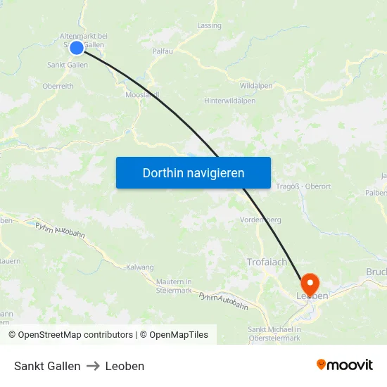 Sankt Gallen to Leoben map