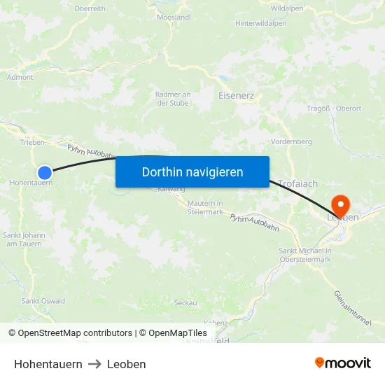 Hohentauern to Leoben map