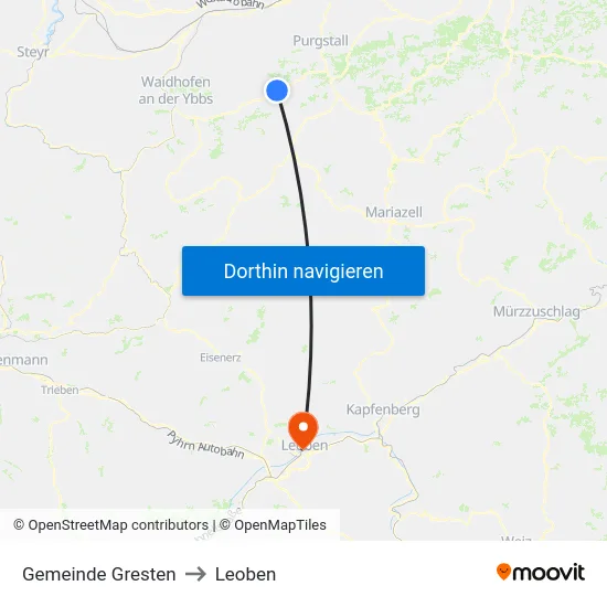 Gemeinde Gresten to Leoben map