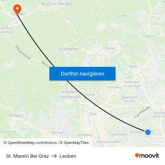 St. Marein Bei Graz to Leoben map