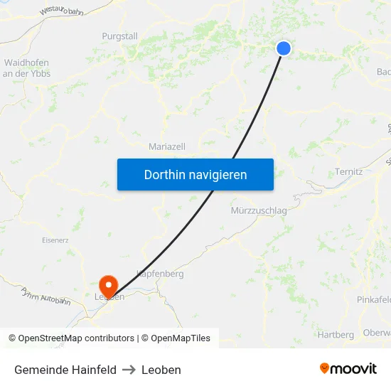 Gemeinde Hainfeld to Leoben map
