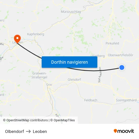 Olbendorf to Leoben map