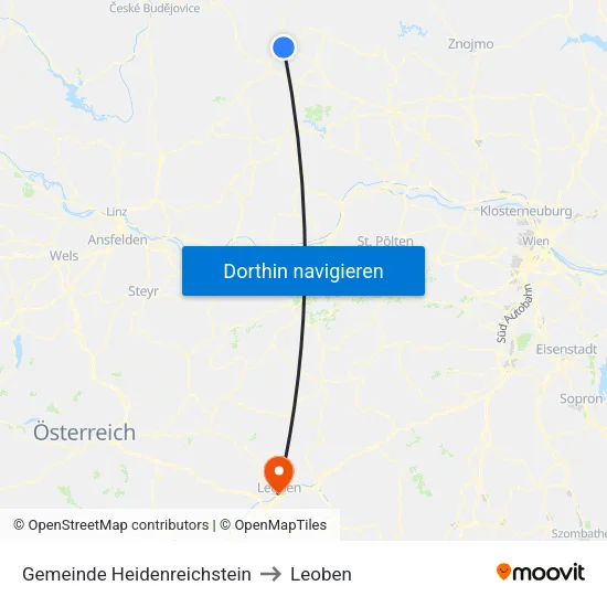 Gemeinde Heidenreichstein to Leoben map