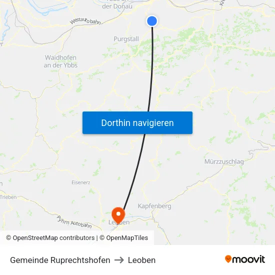 Gemeinde Ruprechtshofen to Leoben map