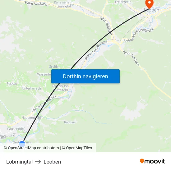 Lobmingtal to Leoben map