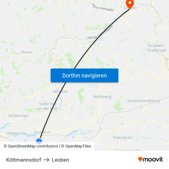 Köttmannsdorf to Leoben map