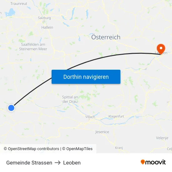 Gemeinde Strassen to Leoben map