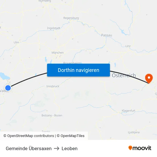 Gemeinde Übersaxen to Leoben map