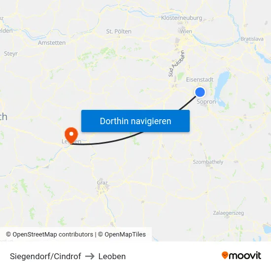 Siegendorf/Cindrof to Leoben map
