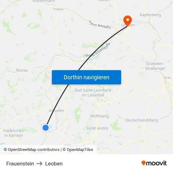 Frauenstein to Leoben map