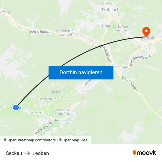Seckau to Leoben map
